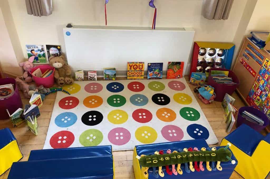 Button-themed classroom area for early childhood learning at Whitley Community Preschool.